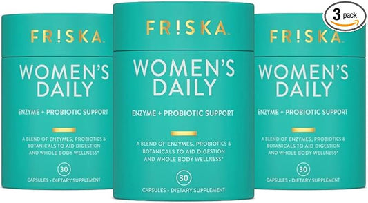 FRISKA Women’s Daily Digestive Enzyme and Probiotics Supplement, Advanced Natural Support for Female Digestive Health, Fights Bloating, Eases Digestion, Supports Nutrient Absorption, 90 Capsules