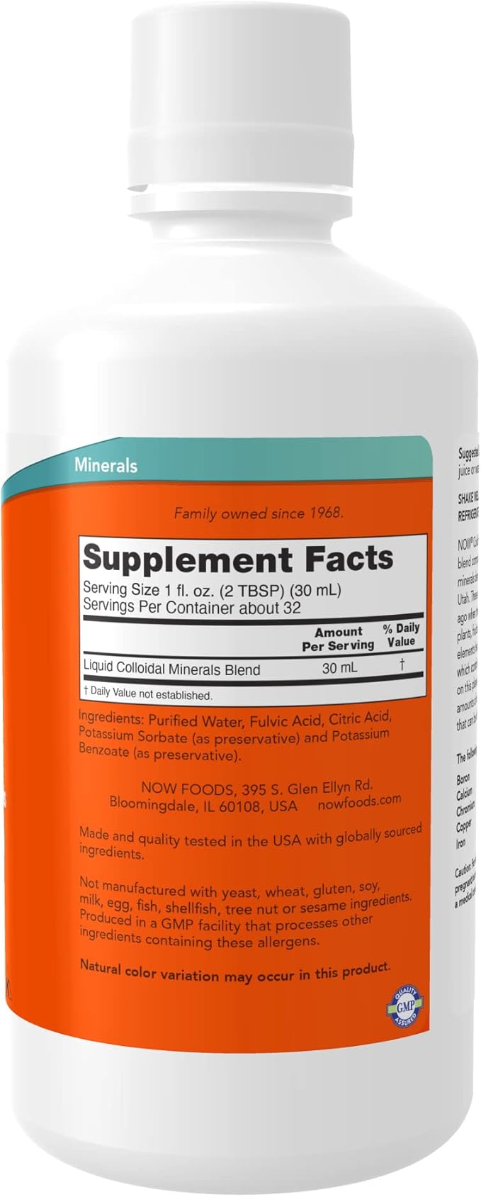 NOW Supplements, Colloidal Minerals Liquid, Plant Derived, Essential Trace Minerals, 32-Ounce (Pack of 2)