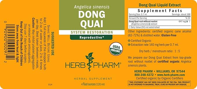 Herb Pharm Dong Quai Liquid Extract for Female Reproductive System Support - 4 Ounce