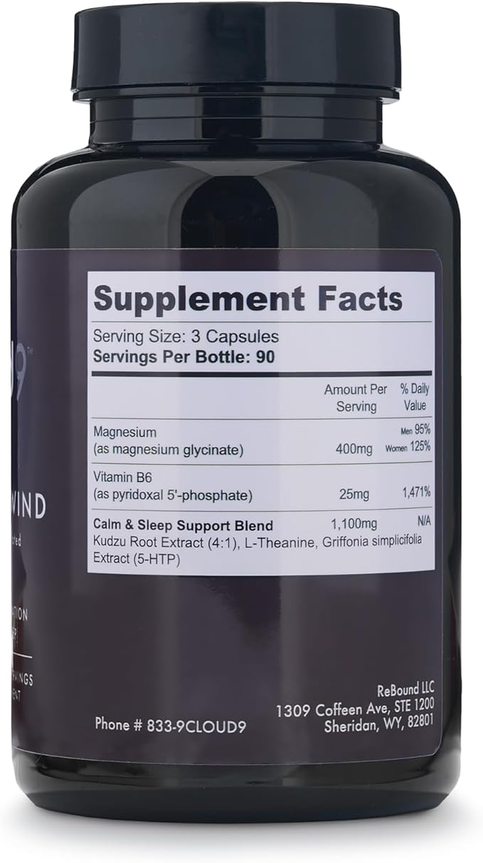 Cloud9 Rise & Unwind PM - Nighttime Wellness Supplement for Relaxation & Rest - Sleep Support Supplement with Herbal & Vitamin Blend for Calm, Restful Sleep - 90 Capsules, 60g