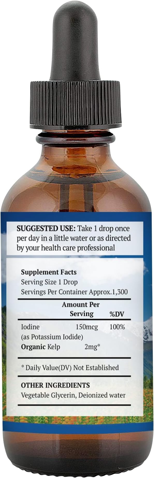 Liquid Iodine 0.3% Solution 2oz - Liquid Supplement with Organic Kelp - Kosher Vegan Iodide Drops Solution