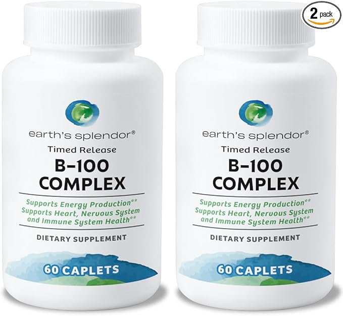 Earth's Splendor Vitamin B Complex – Supports Energy, Metabolism, and Immune Function – Complete B-Vitamin Formula for Men & Women, 60 Tablets, 2-Month Supply