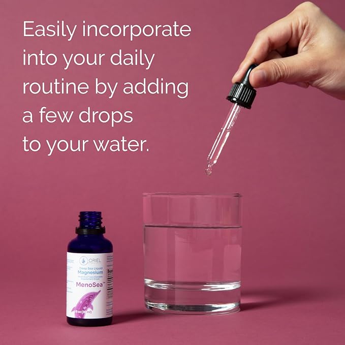 Oriel Liquid Magnesium Drops Menosea, Rapid Absorption, Free Ion Magnesium, Minerals and 78 Trace Elements, Supports Menopause Wellness, Promotes Balance, Well-Being, Relaxation, 30ml, 30-Day Supply
