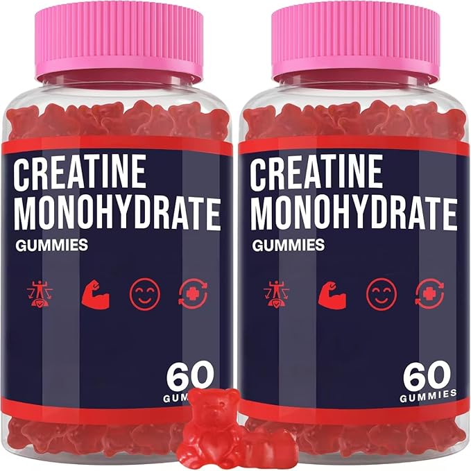 Creatine Monohydrate Gummies for Women & Men, Taurine & B6, Chewable Creatina Pre Workout Gummies for Max Strength & Muscle Growth, Energy, Endurance, Creatine for Men & Women - 2 Packs