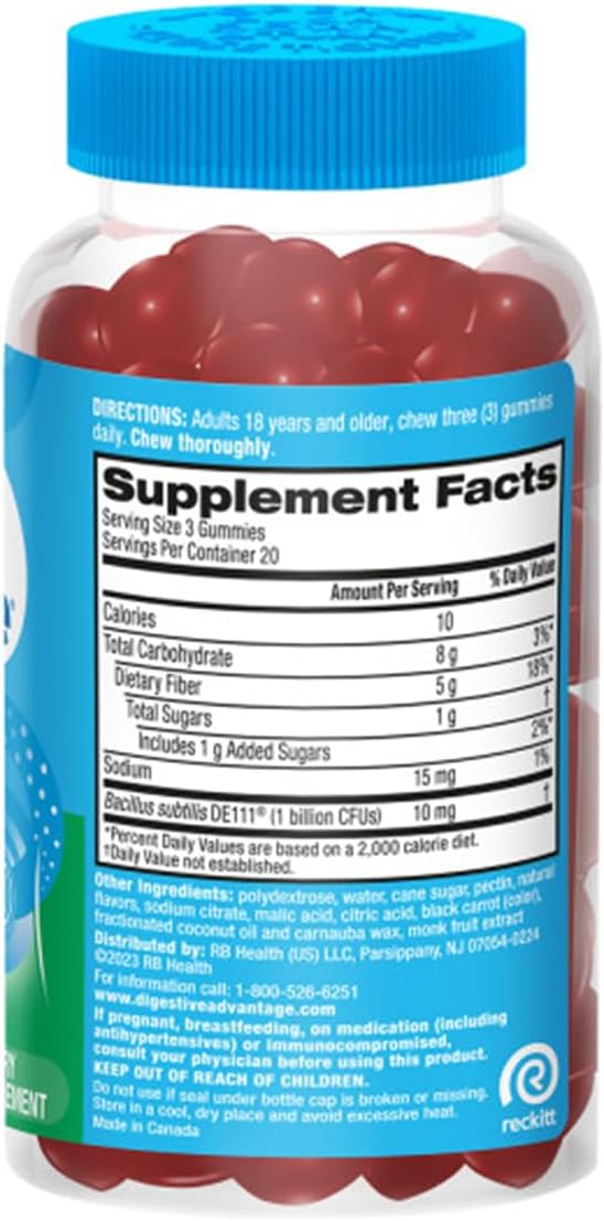 Digestive Advantage Prebiotic Fiber Supplement Strawberry Flavor Gummies with Probiotics for Women & Men Digestive Health, Adults Regularity and Gut Health, 60 Count (2 Pack)