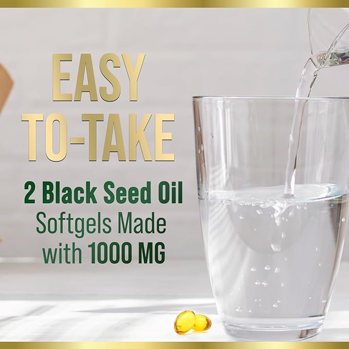 Black Seed Oil Softgels 1000mg - Premium Nigella Sativa Blackseed, Pure Natural Black Cumin Seed Oil & Antioxidant for Skin & Immune Support - Non GMO, Bottled in USA Supplement - 60 Softgels