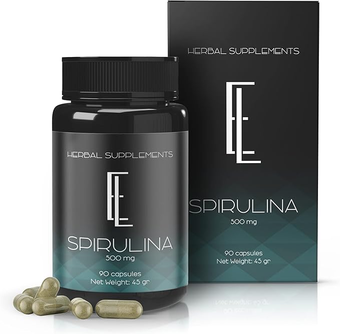 Spirulina Capsules - 90 x 500 mg, High-Potency Plant-Based Superfood, Supplements, Non-GMO Vegetable Cellulose Vegan Friendly Capsules