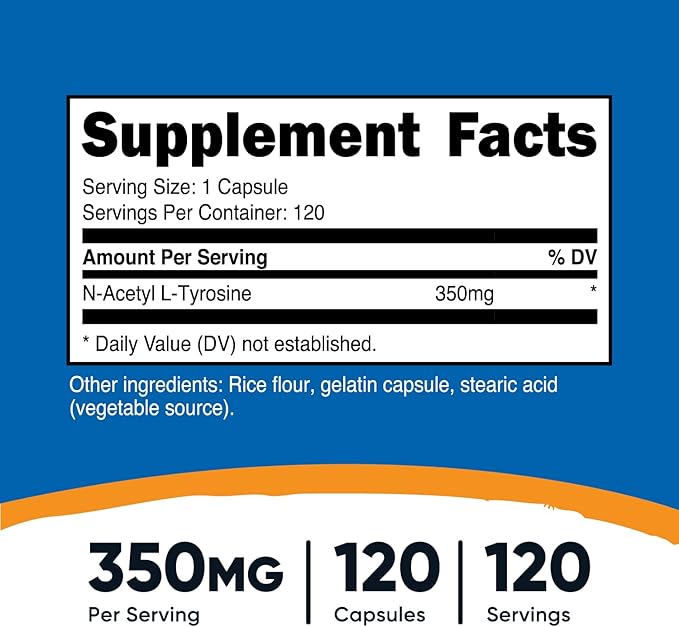 Nutricost N-Acetyl L-Tyrosine (NALT) 350mg, 120 Capsules (3 Bottles) - Gluten Free, Non-GMO