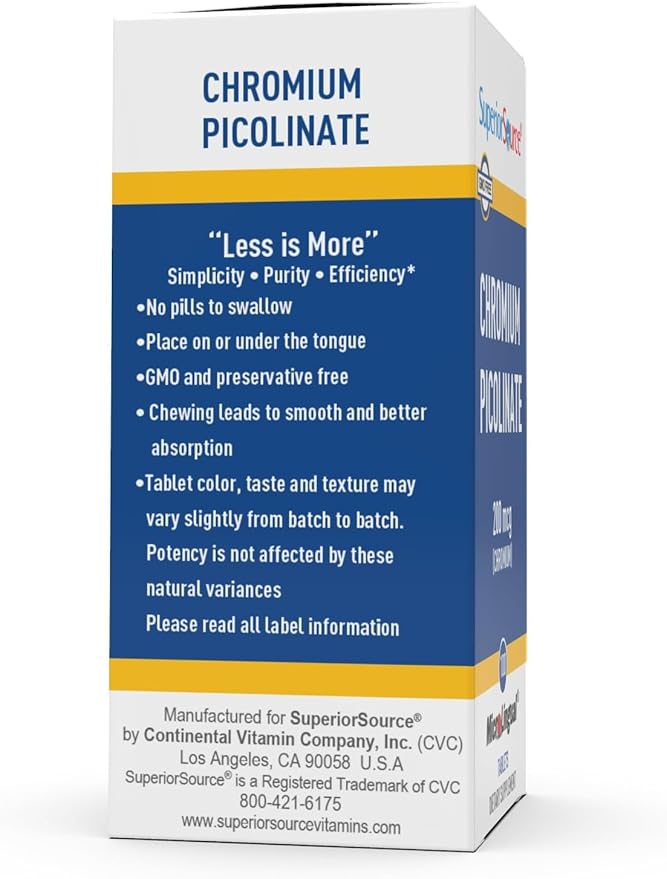 Superior Source Chromium Picolinate - Supplement Formula Supports Healthy Sugar Metabolism - 500 mcg, 50 Instant Dissolve Tablets