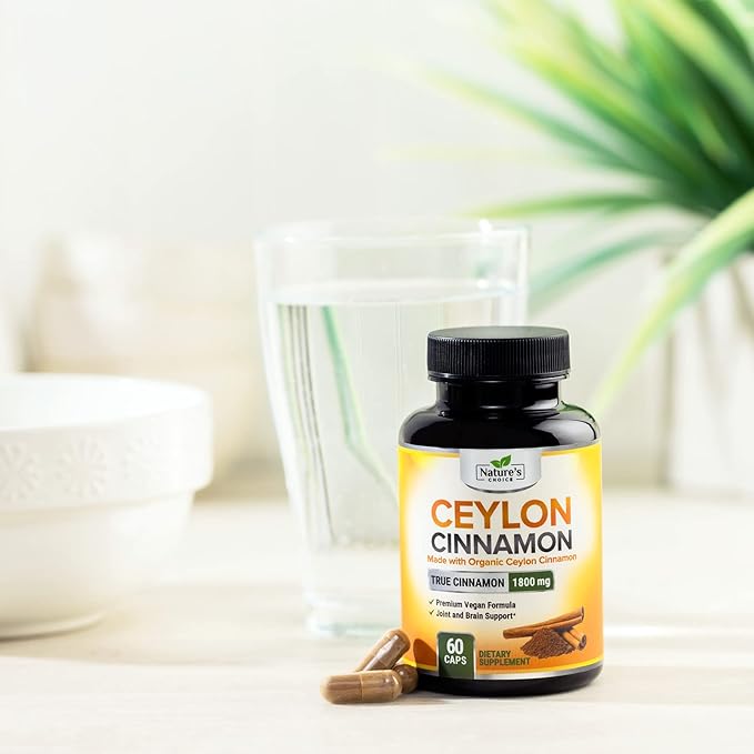 Organic Ceylon Cinnamon Capsules 1800mg - Pure Ceylon Cinnamon Supplements, 1800 mg Certified Organic Powder, Bottled in USA, Non-GMO Gluten Free Sugar Free, Antioxidant Pills Supplement, 60 Capsules