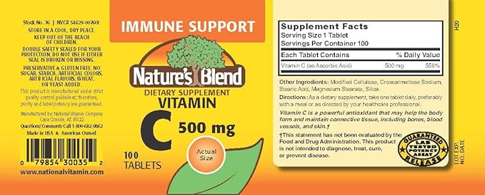 Nature's Blend Vitamin C 500 mg 100 Tablets
