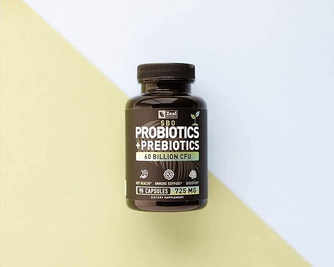 Probiotics and Prebiotics + SBO Probiotics (60 Billion CFU | 90 Capsules) Acidophilus Probiotic w. Saccharomyces Boulardii, Bifidobacterium + Spore Probiotic & Organic Sprouted Prebiotic Fiber Blend