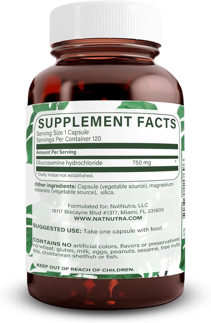 Natural Nutra Vegan and Vegetarian Glucosamine Hydrochloride for Men and Women, Kosher, Shellfish Free, Plant Based, Joint Support Supplement, Helps Joints Health & Mucles Gristle, 750mg, 120 Capsules