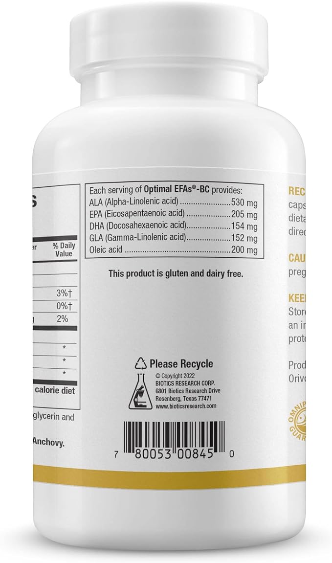 Biotics Research Optimal EFAs - BC, Proprietary Blend of Fish, Flaxseed and Blackcurrant Seed Oils. Balance of Omega3, 6 and 9 Fatty Acids, 120 Softgels