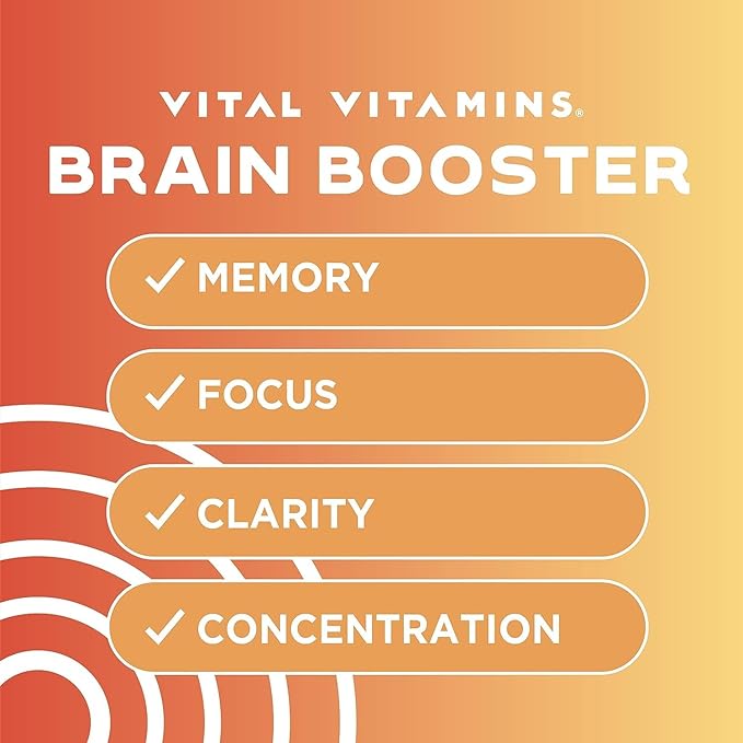 Vital Vitamins Brain Supplements for Memory and Focus (3 Pack) – Nootropic Brain Booster with Ginkgo Biloba, Rhodiola, B12 – Caffeine-Free Support for Adults & Seniors – 90-Day Supply