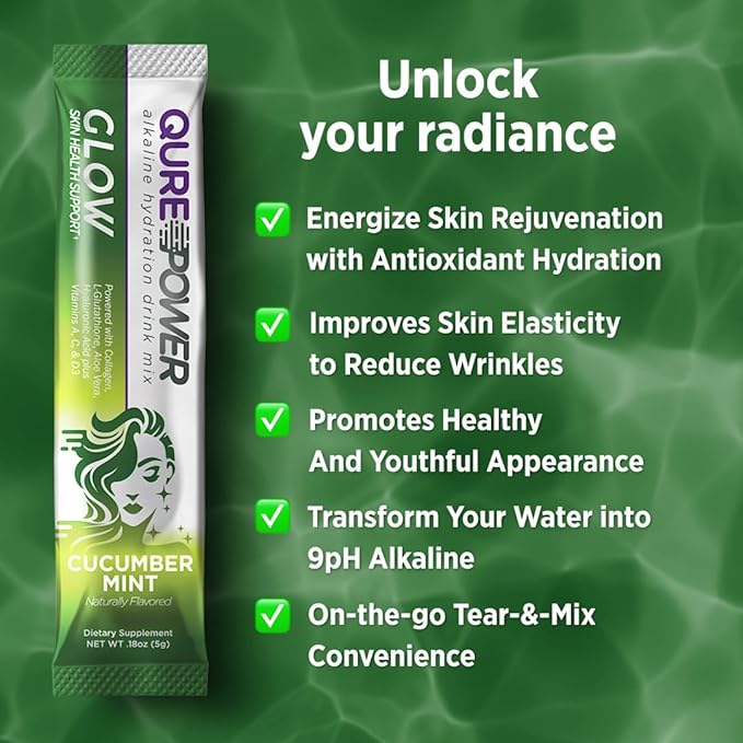 QURE Alkaline Skin Glow for Youthful Radiance and Skin Hydration-Alkaline Antioxidant Blend- Collagen, Vitamin C, Hyaluronic Acid, Aloe Vera