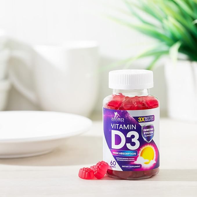 Vitamin D3 Supplement Gummy 5000 IU (125 mcg) Dietary Vitamins D for Men & Women - Bone, Teeth, Muscle & Immune Health Support, High Potency VIT D3 Nature's Non-GMO & Gluten Free - 60 Gummies