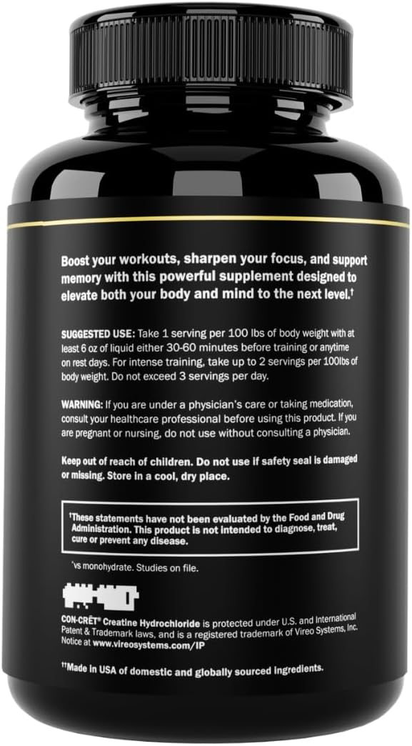 Prime Labs Concrete Creatine HCl Capsules - with CON-CRĒT®, Rhodiola Root Extract, & L-Theanine - Muscle Support, Endurance, Cognitive Function - for Men & Women - 60 Count