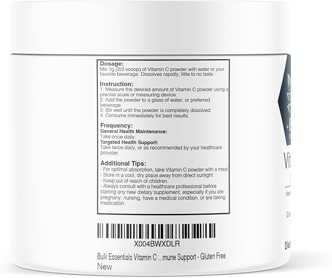 Pure Vitamin C Powder – 100g Supplement for Immune & Antioxidant Support – USA Made, Non-GMO & Gluten Free – 1g Ascorbic Acid Powder Per Serving