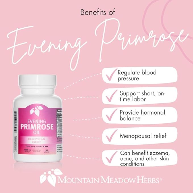 Mountain Meadow Herbs Evening Primrose Oil 1,000mg – Omega-6 Fatty Acids for Women’s Health, Supports Clear Skin & Hormonal Balance, Gluten-Free, Easy-to-Take Softgels (30 Count)