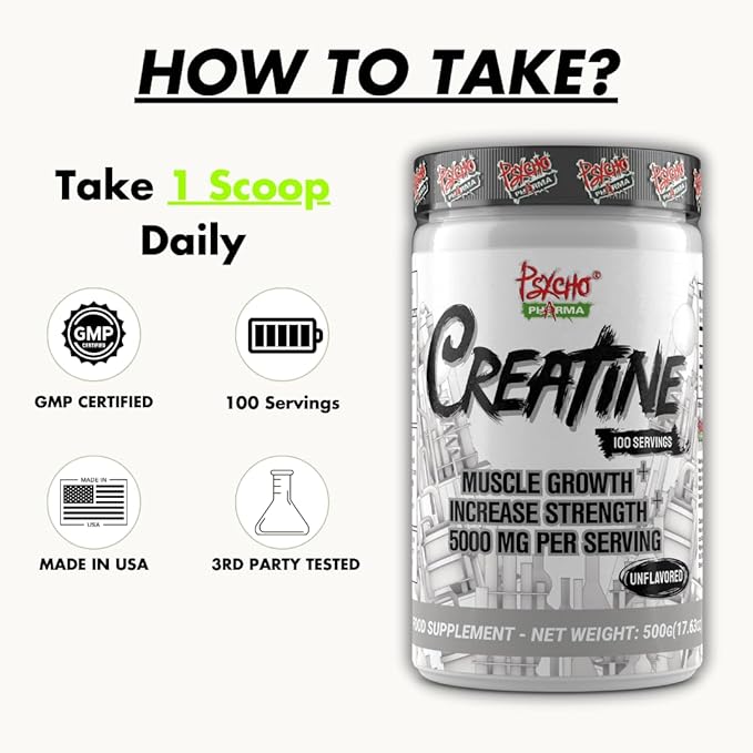 Psycho Pharma Creatine - 5g of Premium Creatine Monohydrate per Serving, 100 Servings