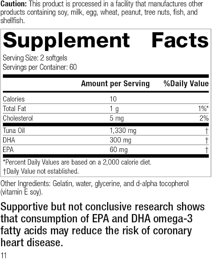 Standard Process Inc. Tuna Omega-3 Oil EPA and DHA - Whole Food Support, Brain Health and Brain Support, Eye Health, Skin Health and Hair Health with Tuna Oil - Gluten Free - 120 Softgels