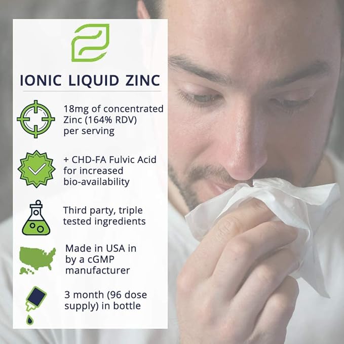 Liquid Ionic Zinc | 3 Month Supply | Encourage Clear Skin | Sustained Energy | Natural Inflammatory Support