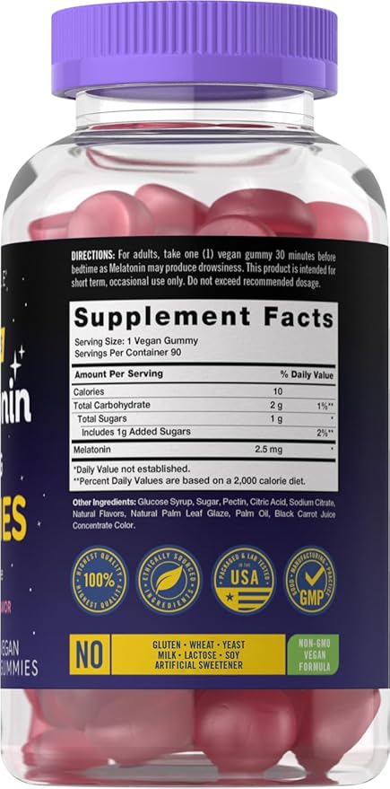 Carlyle Melatonin 2.5 mg Gummies | 90 Count | Berry Flavor Gummy Supplement | Vegan, Non-GMO, Gluten Free
