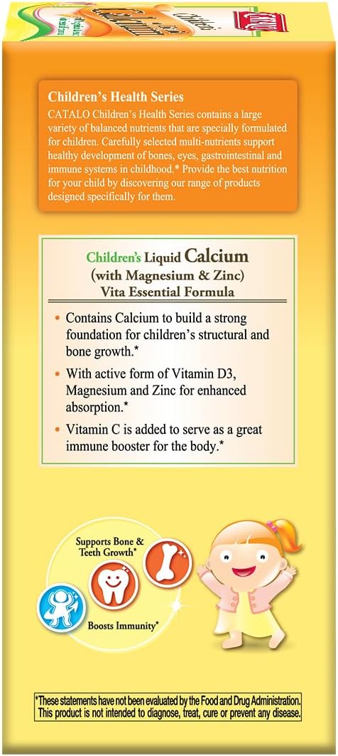 CATALO Children’s Liquid Calcium Magnesium Zinc, Peach and Mango Flavor, Multi-Minerals for Bone & Teeth for Kids Calcium, Kids Zinc, No Artificial Colors & Flavors