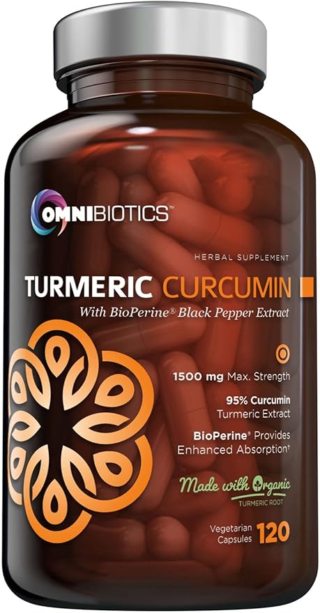 Organic Turmeric Curcumin Supplement with Black Pepper Extract - 1500mg Turmeric Supplement with 95% Curcuminoids & BioPerine for Joints Support. High Absorption, Non-GMO - 120 Vegan Capsules