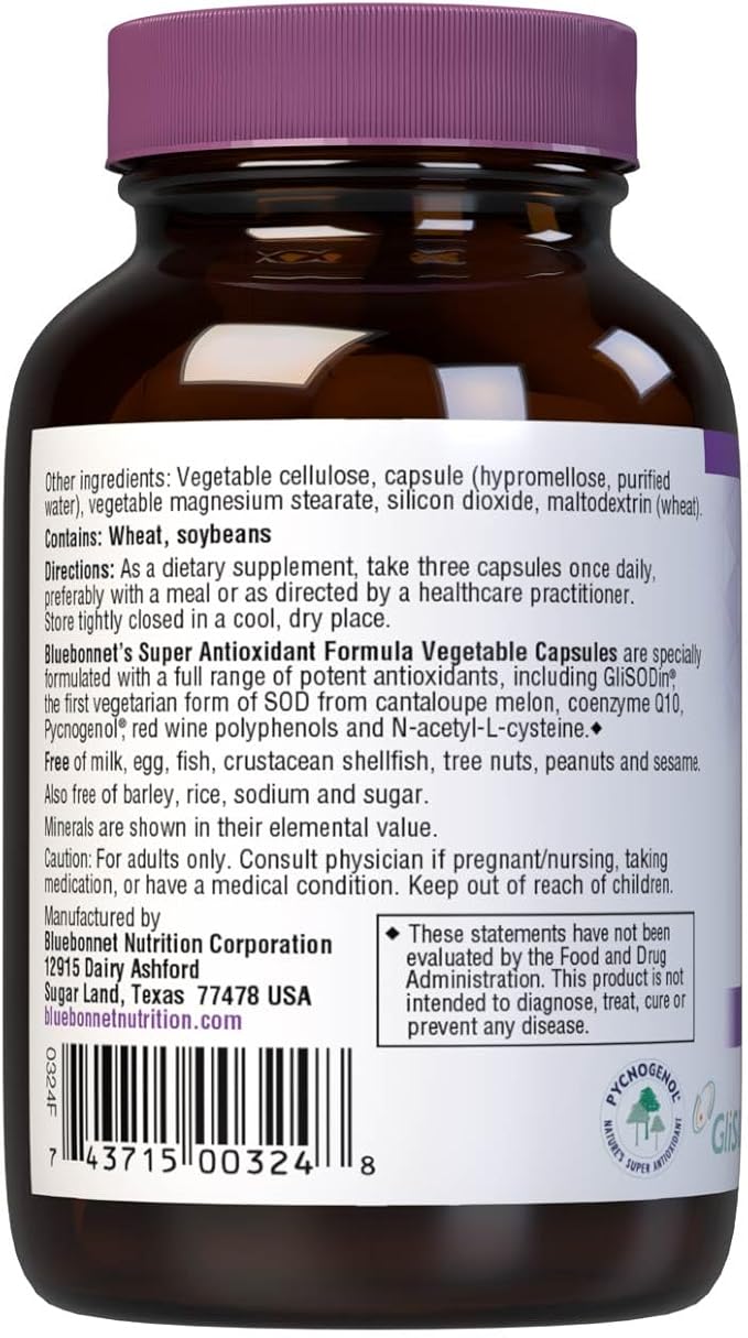 BlueBonnet Super Antioxidant Formula Vegetarian Capsules, 30 Count