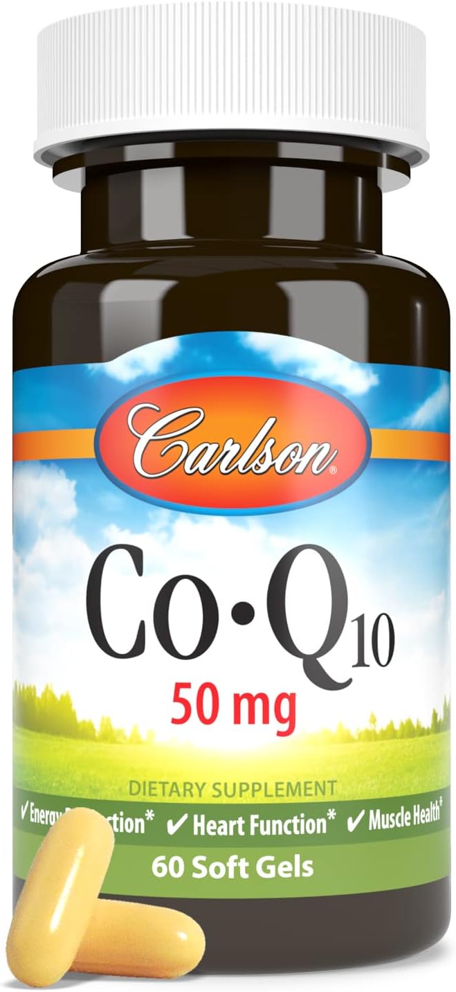 Carlson - Co-Q10, Co-Enzyme Q10, 50 mg, Energy Production & Heart Function, 60 Softgels