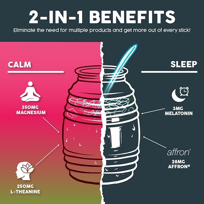Salud 2-in-1 Sleep Aid + Calm Drink Mix, Prickly Pear Flavor, Melatonin, Magnesium, Saffron Extract, L-Theanine, Non-GMO, Gluten Free, Vegan, Low Calorie, 1g of Sugar (15 Servings)