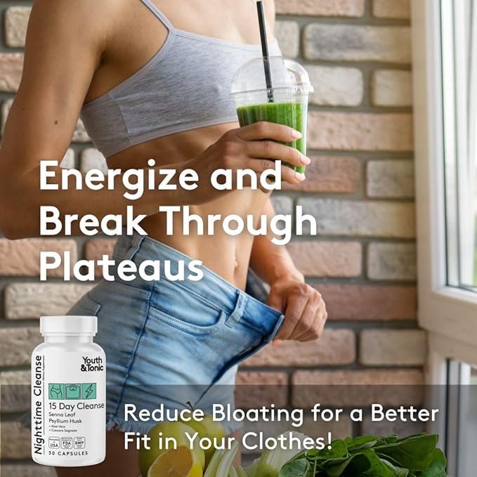 Youth & Tonic Sculpt Lean Cleanse – Feel Lighter & More Toned, Water Weight & Bloating Relief, Detox & Fluid Loss Support – Bedtime Trim, 15 Day Colon Cleanser, 90 Pills for Metabolism & Defined Body