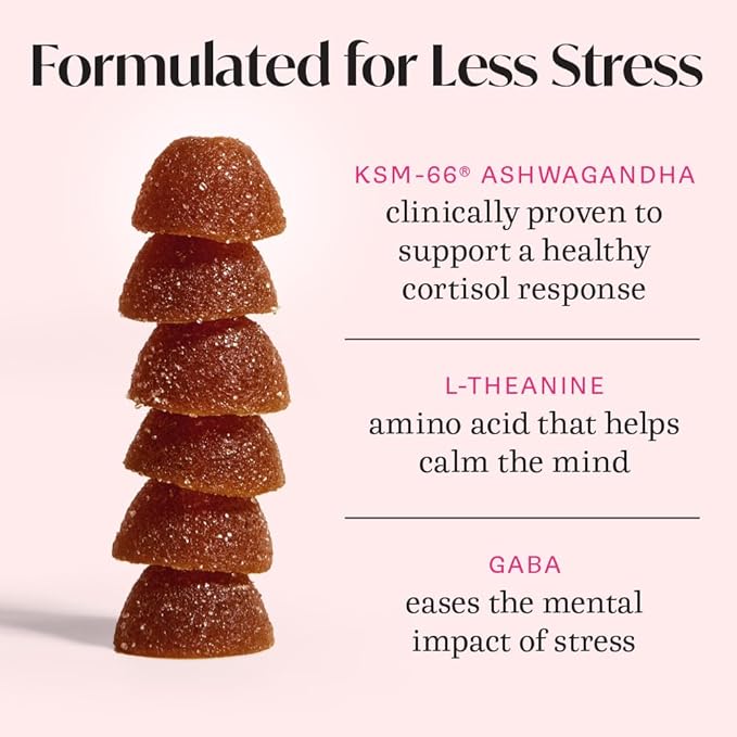 Winged Wellness Calm & Collected, Stress Relief Gummies - Stress Support Supplement with KSM-66 Ashwagandha, L-Theanine, GABA & Passionflower - Vegan & Gluten-Free Gummy - Raspberry, 42 Count
