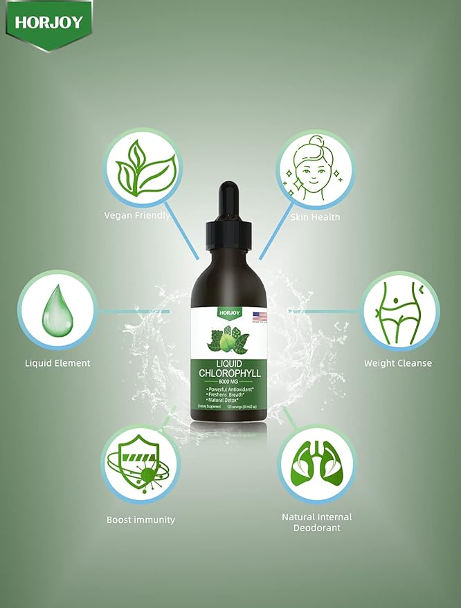Chlorophyll Liquid Drops - 100% Natural Energy Booster and Immune Support - Internal Deodorant and Detox - Altitude Sickness Relief - Fast Absorption, Vegan & Non-GMO - 120 Servings (Pack of 1)