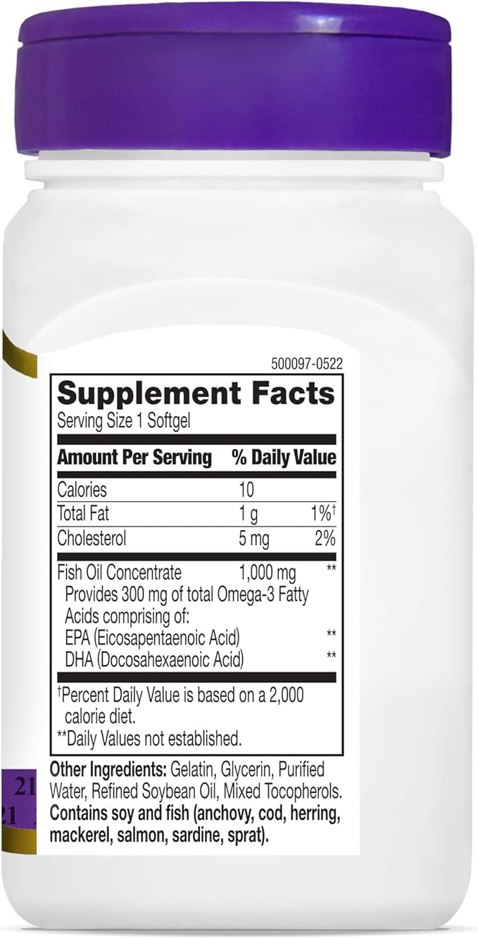 21st Century Fish Oil 1000 mg Softgels, 60 Count (Pack of 3)