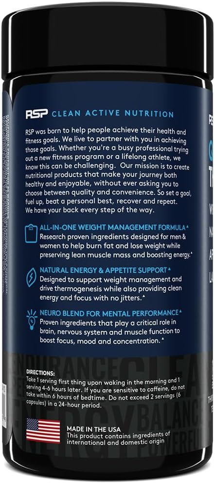 RSP Nutrition QuadraLean Thermogenic Fat Burner for Men & Women, Weight Loss Supplement, Crash-Free Energy, Metabolism Booster & Appetite Suppressant, Diet Pills, 60 Serv (Packaging May Vary)