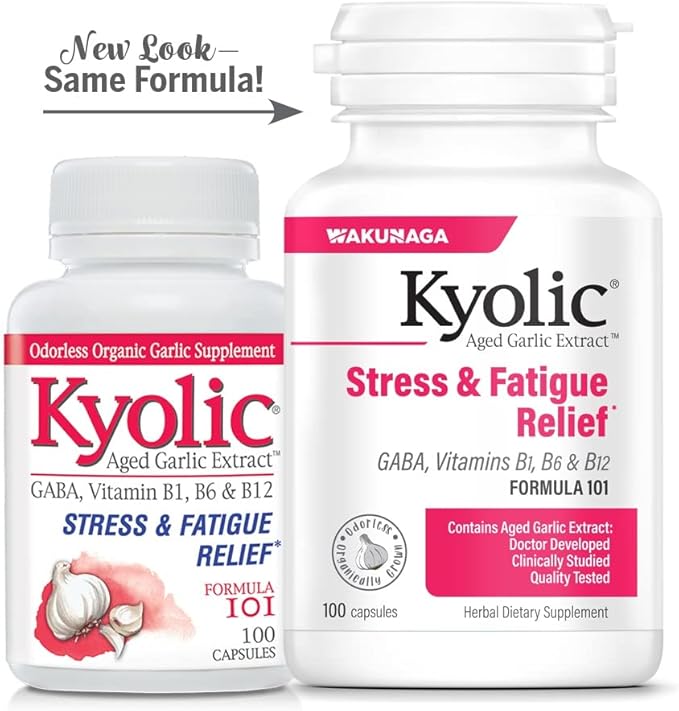 Kyolic Aged Garlic Extract Formula 101, Stress and Fatigue Relief, 100 Capsules (Packaging May Vary)
