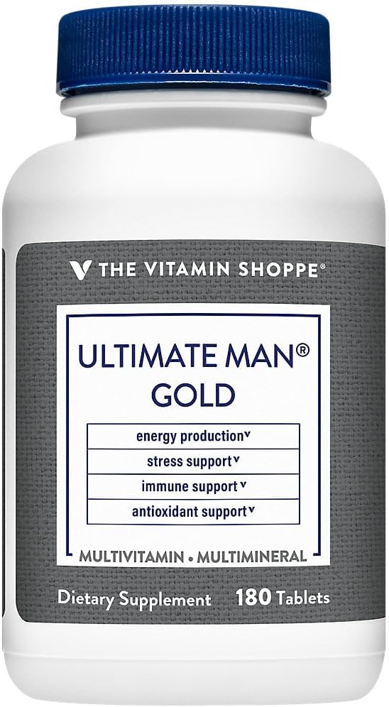 The Vitamin Shoppe Ultimate Man Multivitamin - High Potency Energy & Antioxidant Blend - Comprehensive Daily Multi-Mineral Supplement for Optimal Men’s Health - Gluten & Dairy Free (180 Tablets)