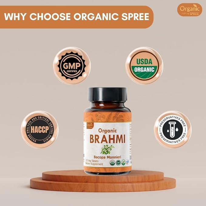 BRAHMI 120 Tablets | Bacopa Monnieri (Brahmi) | USDA Organic Certified | Organic and Natural 120tab - Pack of 2