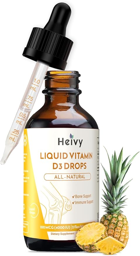 Liquid Vitamin D3 4000 IU (100 mcg), Liquid Vitamin D Supplement, Support Bone & Muscle Health, Pineapple Flavor Vegan VIT D3 Drops, 60 Servings 2 fl oz (60ml)