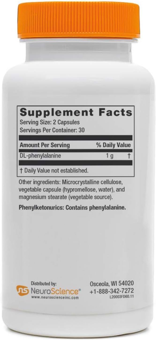 NeuroScience Focus DL Brain Supplements for Memory and Focus Support - Targeted Brain Health Supplements with 500mg of Amino Acid DL-phenylalanine - Support Attention & Productivity (60 Capsules)