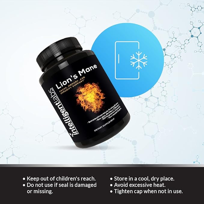 Intelligent Labs Lion’s Mane Mushroom Capsules, Extracted from The Fruiting Bodies of Hericium Erinaceus, Minimum 25% Beta Glucans, No Grain Fillers, 2-Month Supply