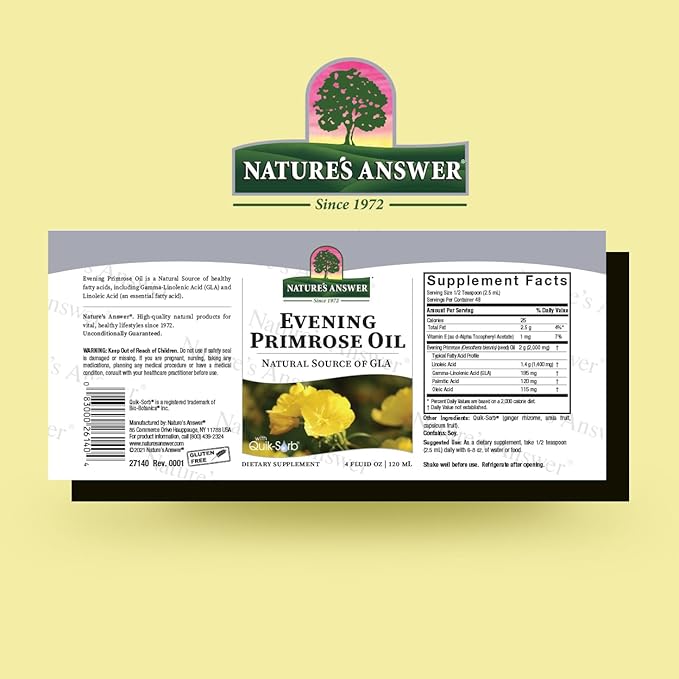 Nature's Answer Liquid Evening Primrose Oil 4oz Liquid | Cold Pressed | Essential All Natural Moisturizer for Hair, Skin, Nails | Rosacea Psoriasis Eczema Relief | Single Count