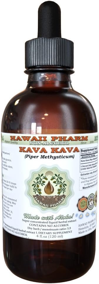Kava Kava Alcohol-Free Liquid Extract, Kava Kava (Piper Methysticum) Dried Root Glycerite Hawaii Pharm Natural Herbal Supplement 4 oz