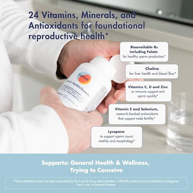 Men's Daily Multivitamin with Vitamin D, Antioxidants, Choline, and B Vitamins for Optimal Sperm Quality, Hormone Health, and Overall Male Fertility, 3rd Party Tested, 30 Servings