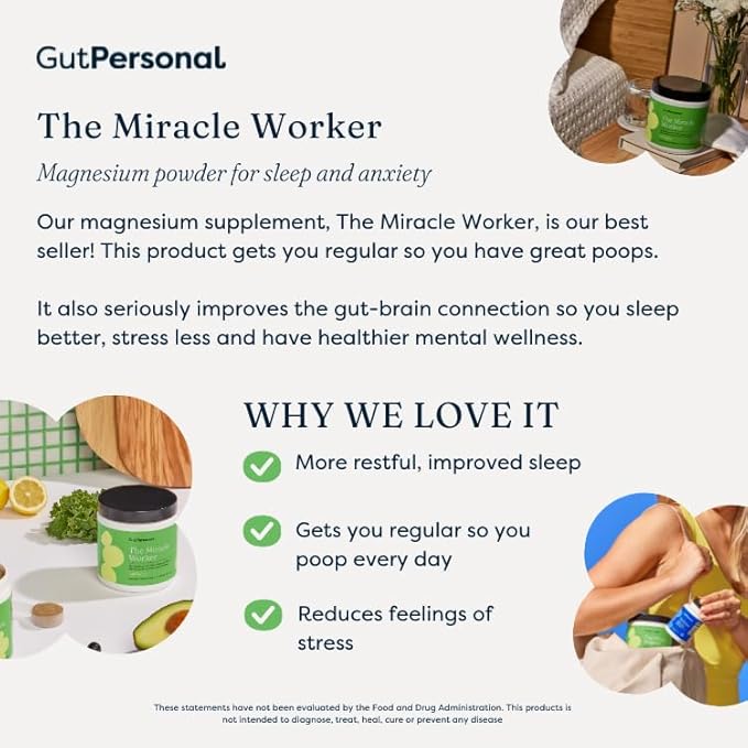 The Miracle Worker Magnesium Powder Supplement: Reduce Stress and Improve Sleep Quality and Regularity While Easing Muscle Cramps, Strawberry Flavor, 60 Servings Total, 2 Pack