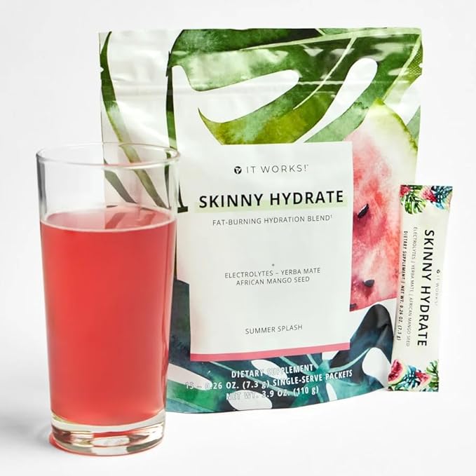 It Works! Skinny Hydrate - Summer Splash | Fat-Burning Hydration Blend with Green Tea & Green Coffee Extracts | Energizing, Replenishing & Wellness Boosting | 15 Single-Serve Packets (7.3g Each)