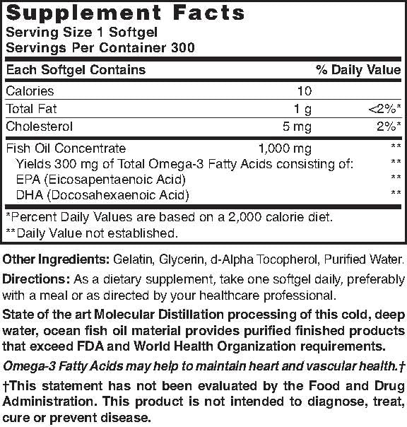 Nature's Blend Omega-3 Fish Oil, 1000 mg 300 Softgels